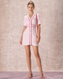 The Pink V Neck Contrast Trim Mini Dress 10 The Pink V Neck Contrast Trim Mini Dress -Outlet Dress Mix Up Store the pink v neck contrast trim mini dress dresses e47ywf