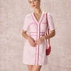 The Pink V Neck Contrast Trim Mini Dress