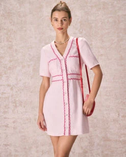 The Pink V Neck Contrast Trim Mini Dress 8 The Pink V Neck Contrast Trim Mini Dress -Outlet Dress Mix Up Store the pink v neck contrast trim mini dress pink dresses coh3ft