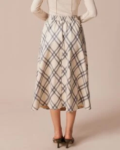 The Khaki High Waisted Plaid A-Line Midi Skirt -Outlet Dress Mix Up Store the plaid a line midi skirt bottoms shgz7k 700297