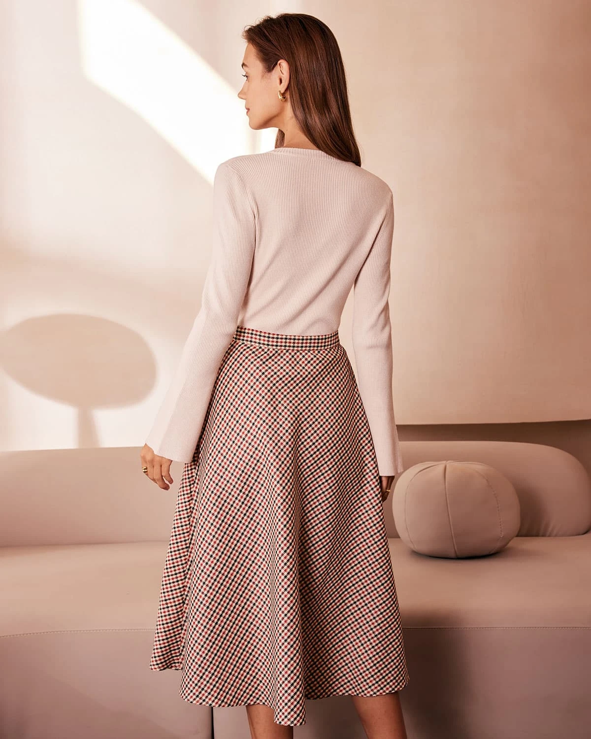 The Brown High Waisted Plaid Button Midi Skirt 4 The Brown High Waisted Plaid Button Midi Skirt - Image 4