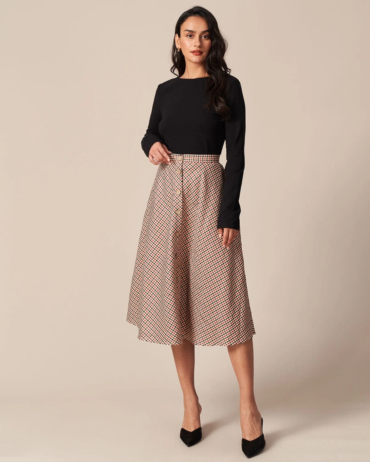 The Brown High Waisted Plaid Button Midi Skirt 8 The Brown High Waisted Plaid Button Midi Skirt - Image 8