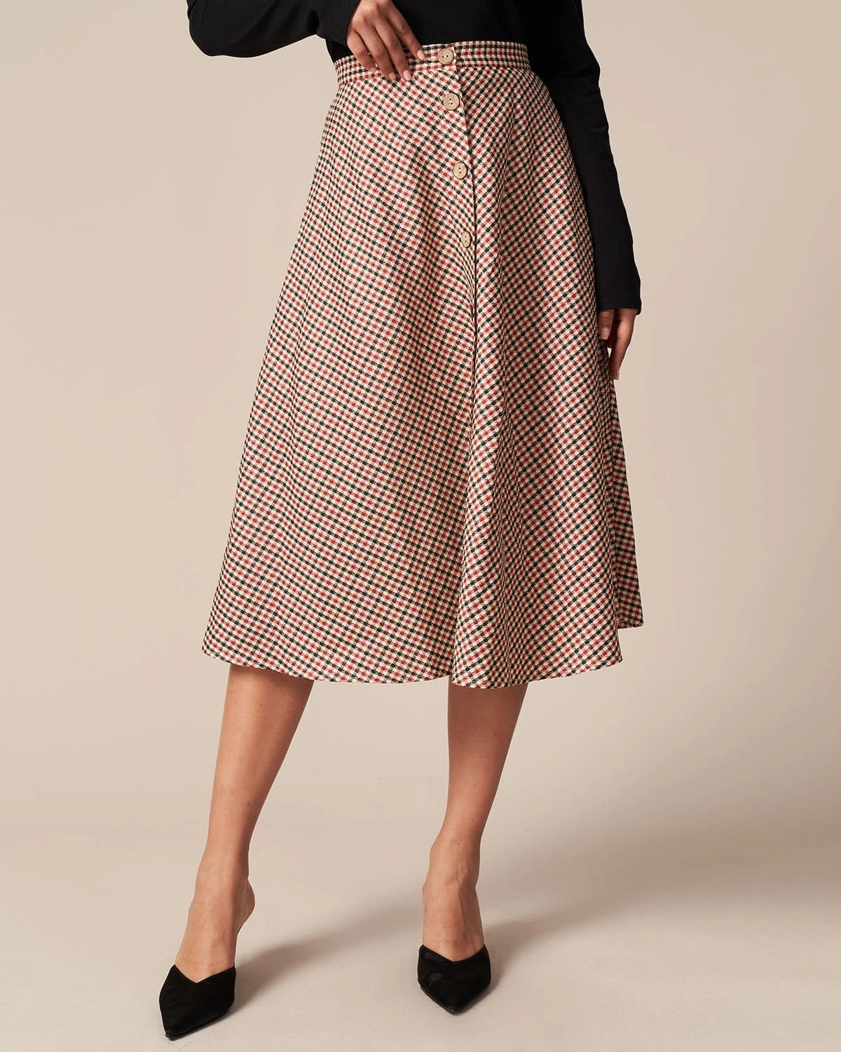 The Brown High Waisted Plaid Button Midi Skirt 5 The Brown High Waisted Plaid Button Midi Skirt - Image 5
