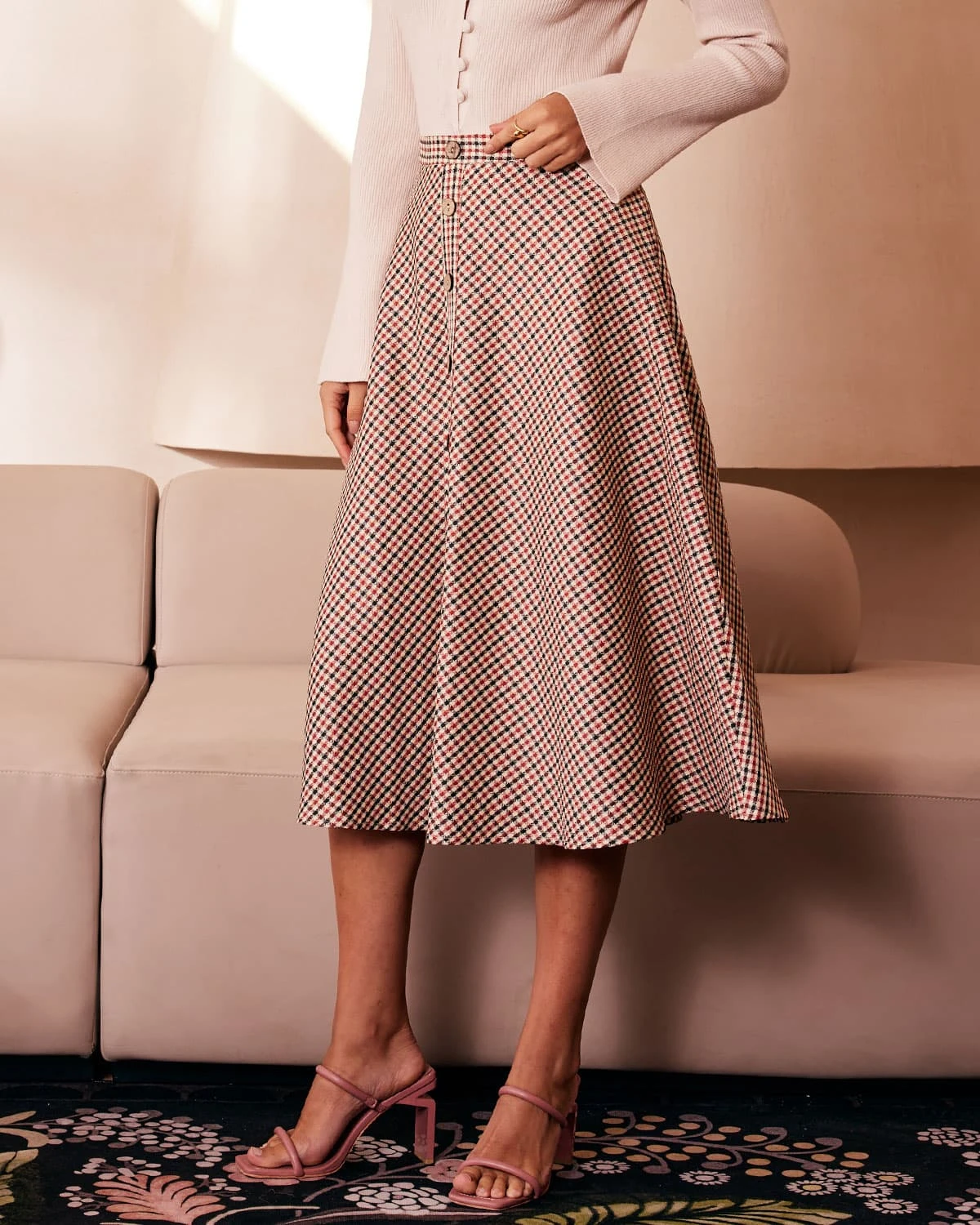 The Brown High Waisted Plaid Button Midi Skirt 1 The Brown High Waisted Plaid Button Midi Skirt