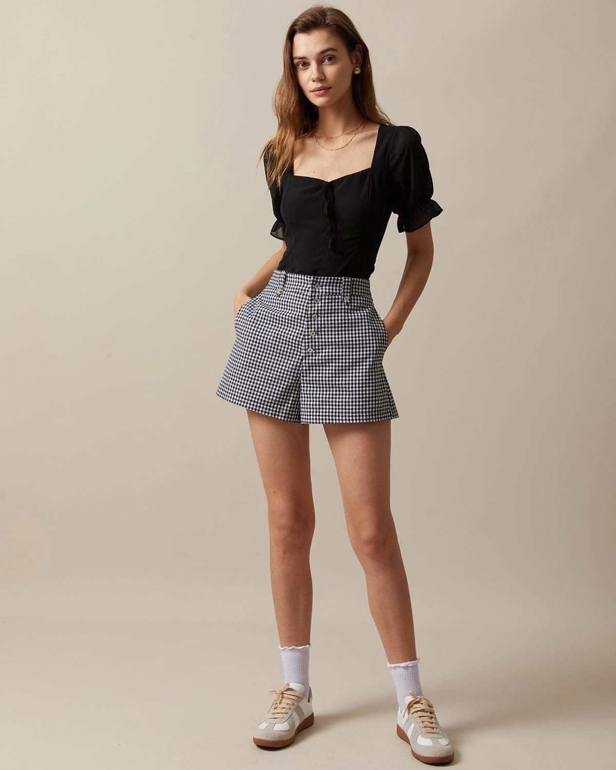The Black High Waisted Button Up Plaid Shorts 3 The Black High Waisted Button Up Plaid Shorts - Image 3