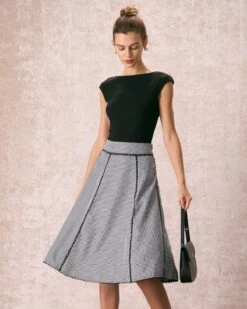 The Black High Waisted Plaid Lace Midi Skirt -Outlet Dress Mix Up Store the plaid lace trim midi skirt bottoms 73fdzz