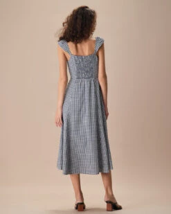 The Navy Plaid Shirred Back Midi Dress 7 The Navy Plaid Shirred Back Midi Dress -Outlet Dress Mix Up Store the plaid shirred back midi dress dresses kmx6md