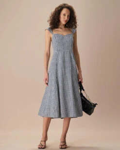 The Navy Plaid Shirred Back Midi Dress 6 The Navy Plaid Shirred Back Midi Dress -Outlet Dress Mix Up Store the plaid shirred back midi dress dresses skdwxp