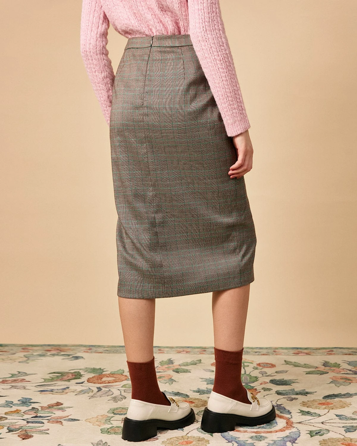 The High Waisted Side Slit Plaid Midi Skirt 5 The High Waisted Side Slit Plaid Midi Skirt - Image 5