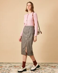 The High Waisted Side Slit Plaid Midi Skirt 7 The High Waisted Side Slit Plaid Midi Skirt -Outlet Dress Mix Up Store the plaid wave edge midi skirt bottoms qxv5x4