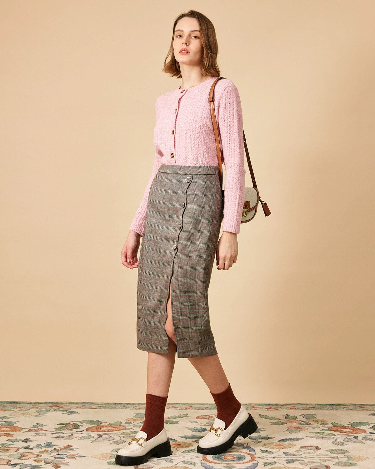 The High Waisted Side Slit Plaid Midi Skirt 3 The High Waisted Side Slit Plaid Midi Skirt - Image 3