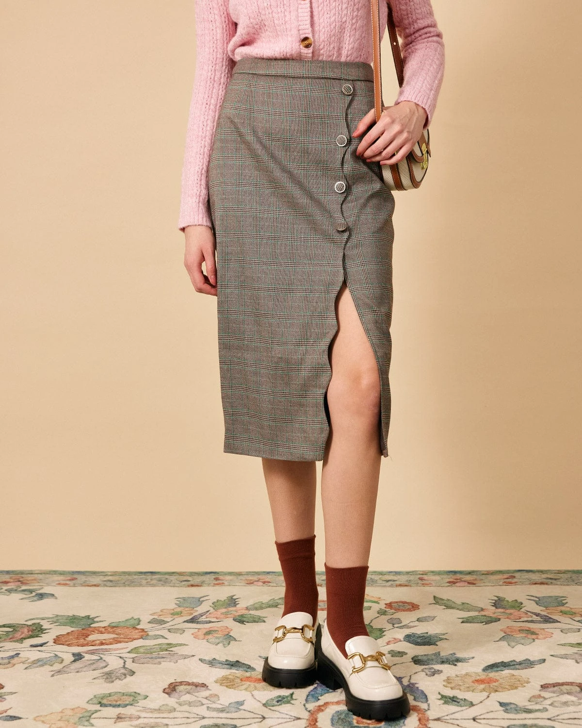 The High Waisted Side Slit Plaid Midi Skirt 1 The High Waisted Side Slit Plaid Midi Skirt