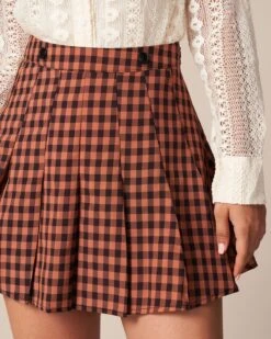 The Brown High Waist Pleated Plaid Mini Skirt -Outlet Dress Mix Up Store the pleated plaid mini skirt bottoms zum5z0 810995