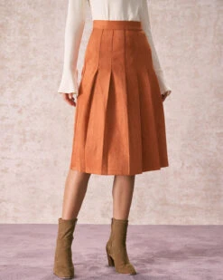 The Orange High Waisted Suede Midi Skirt -Outlet Dress Mix Up Store the pleated suede midi skirt bottoms 1yn5mm