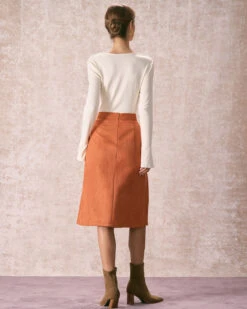 The Orange High Waisted Suede Midi Skirt -Outlet Dress Mix Up Store the pleated suede midi skirt bottoms 7dzeki