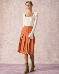 The Orange High Waisted Suede Midi Skirt -Outlet Dress Mix Up Store the pleated suede midi skirt bottoms eqbhk0