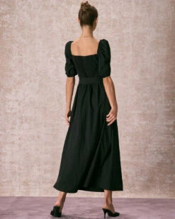 The Black Sweetheart Neck Puff Sleeve Belt Maxi Dress -Outlet Dress Mix Up Store the puff sleeve belt maxi dress dresses qnym8z