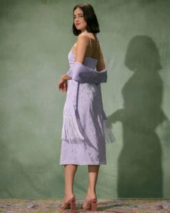 The Purple Jacquard Slip Midi Dress & Fringed Shawl -Outlet Dress Mix Up Store the purple jacquard slip midi dress fringed shawl dresses khwqgy