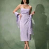 The Purple Jacquard Slip Midi Dress & Fringed Shawl