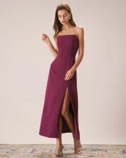 The Purple Pearl Strap A-Line Slit Maxi Dress