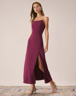 The Purple Pearl Strap A-Line Slit Maxi Dress 9 The Purple Pearl Strap A-Line Slit Maxi Dress -Outlet Dress Mix Up Store the purple pearl strap maxi dress dresses ui1bpt