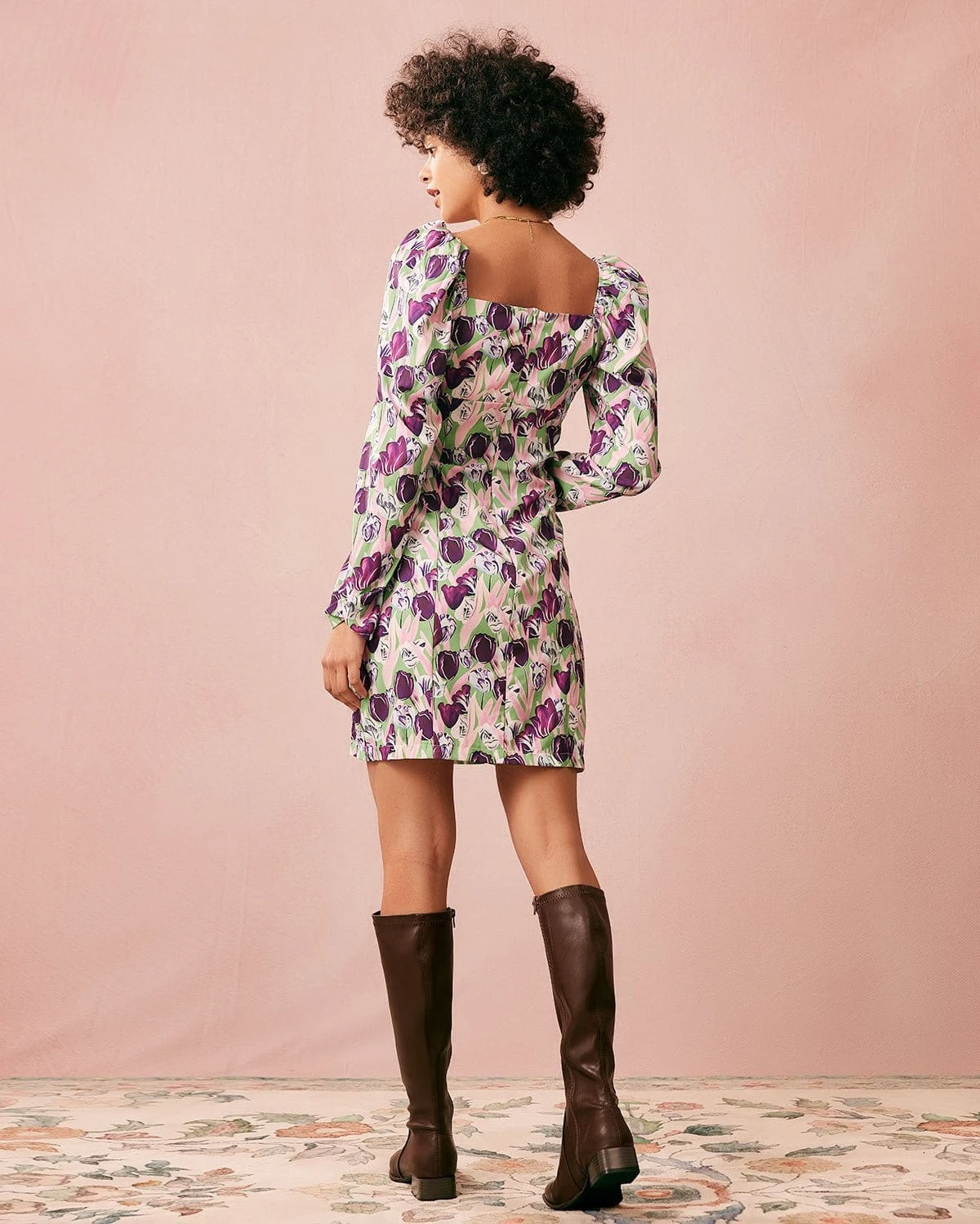 The Purple Square Neck Floral Long Sleeve Mini Dress 5 The Purple Square Neck Floral Long Sleeve Mini Dress - Image 5