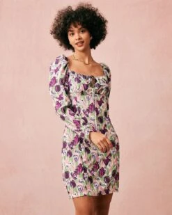 The Purple Square Neck Floral Long Sleeve Mini Dress 7 The Purple Square Neck Floral Long Sleeve Mini Dress -Outlet Dress Mix Up Store the purple square neck floral mini dress purple dresses ec2igw 453166