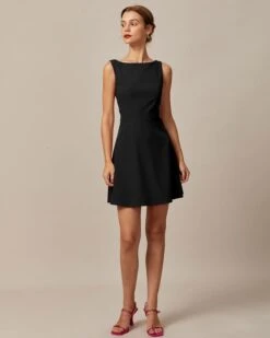 The Black Boat Neck High Waisted Mini Dress -Outlet Dress Mix Up Store the red boat neck solid mini dress dresses dyios4 7f50161a 3e3f 44ed a80d a79add6c4246 855158