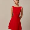 The Red Boat Neck High Waisted Mini Dress