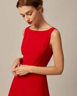 The Red Boat Neck High Waisted Mini Dress -Outlet Dress Mix Up Store the red boat neck solid mini dress dresses ukwihc 179530