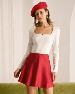 The Red High Waisted Bowknot Mini Skirt -Outlet Dress Mix Up Store the red bowknot satin mini skirt bottoms 9gbyly