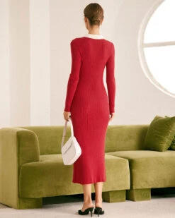 The Red Collared Colorblock Long Sleeve Sweater Dress -Outlet Dress Mix Up Store the red collared colorblock sweater dress dresses rxl1hg
