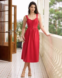The Red Sweetheart Neck Criss Cross Ruched Midi Dress -Outlet Dress Mix Up Store the red criss cross ruched midi dress dresses izckho