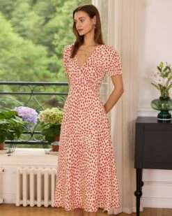 The Red V-Neck Floral Puff Sleeve Maxi Dress -Outlet Dress Mix Up Store the red floral puff sleeve maxi dress red dresses yeu1rf