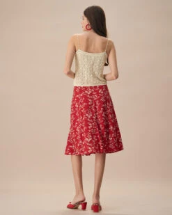 The Red High-Waisted Floral Midi Skirt -Outlet Dress Mix Up Store the red high waisted floral skirt bottoms vf1bof