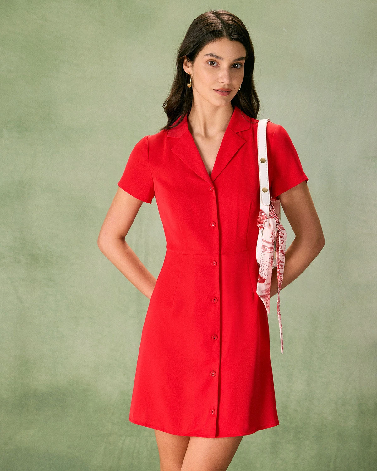 The Red Lapel Button Mini Dress 3 The Red Lapel Button Mini Dress - Image 3