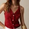 The Red V Neck Polka Dot Print Sleeveless Vest