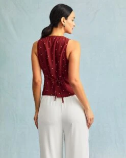 The Red V Neck Polka Dot Print Sleeveless Vest -Outlet Dress Mix Up Store the red polka dot vest tops fuifnp 224303