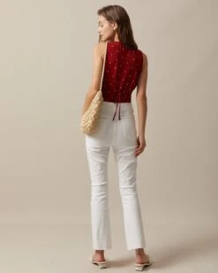 The Red V Neck Polka Dot Print Sleeveless Vest -Outlet Dress Mix Up Store the red polka dot vest tops llvppr 841238