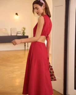 The Red Round Neck Cut-Out Midi Dress -Outlet Dress Mix Up Store the red round neck cut out midi dress dresses ps5okx