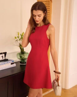 The Red Round Neck Cut-Out Mini Dress -Outlet Dress Mix Up Store the red round neck cut out mini dress dresses hlihzc