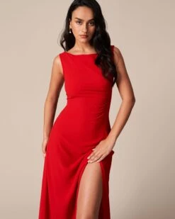 The Red Cowl Neck Cutout Ruched Maxi Dress -Outlet Dress Mix Up Store the red ruched slit maxi dress dresses hvcck7 734639