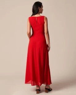 The Red Cowl Neck Cutout Ruched Maxi Dress -Outlet Dress Mix Up Store the red ruched slit maxi dress dresses nzrbti 583990