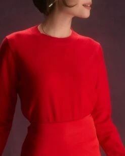 The Red Natural Waisted Satin Midi Skirt -Outlet Dress Mix Up Store the red satin midi skirt bottoms mrdicy