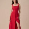 The Red Square Neck Pocket Midi Dress
