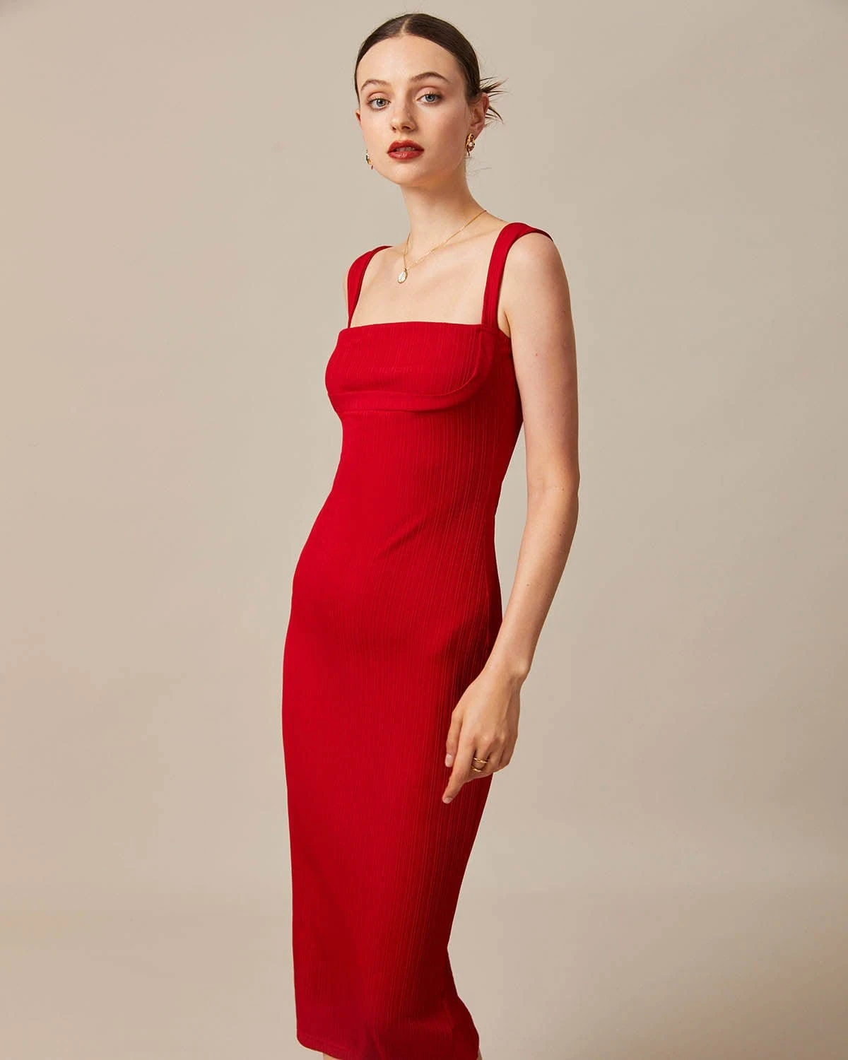 The Red Square Neck Ribbed Midi Dress 4 The Red Square Neck Ribbed Midi Dress - Image 4
