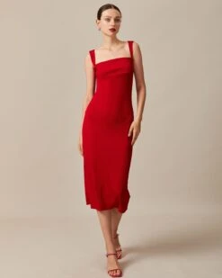The Red Square Neck Ribbed Midi Dress 10 The Red Square Neck Ribbed Midi Dress -Outlet Dress Mix Up Store the red square neck ribbed midi dress dresses i0uzut 727504