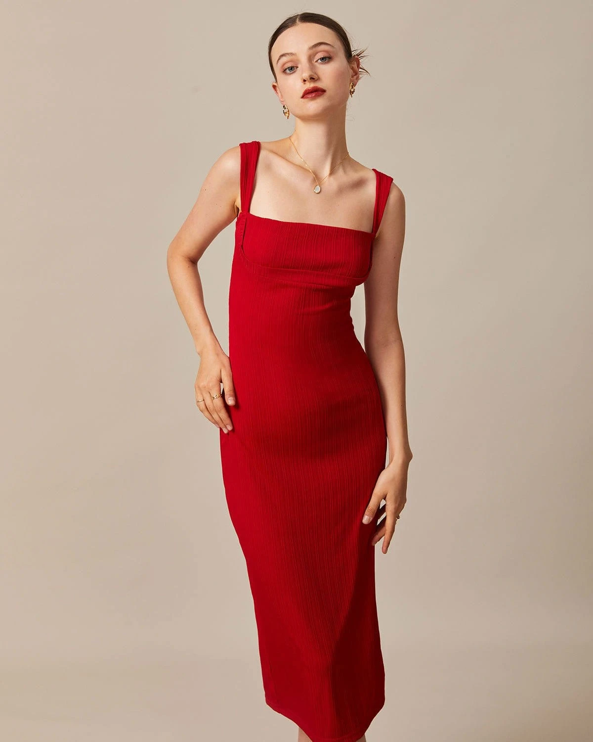 The Red Square Neck Ribbed Midi Dress 1 The Red Square Neck Ribbed Midi Dress