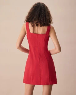 The Red Square Neck Scalloped Mini Dress -Outlet Dress Mix Up Store the red square neck scalloped dress dresses vltwvc