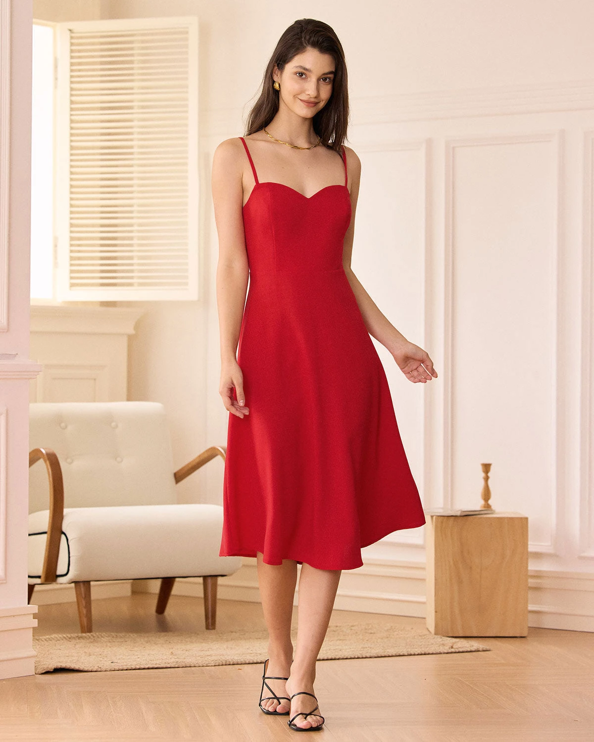 The Red Sweetheart Neck Slip Midi Dress 4 The Red Sweetheart Neck Slip Midi Dress - Image 4